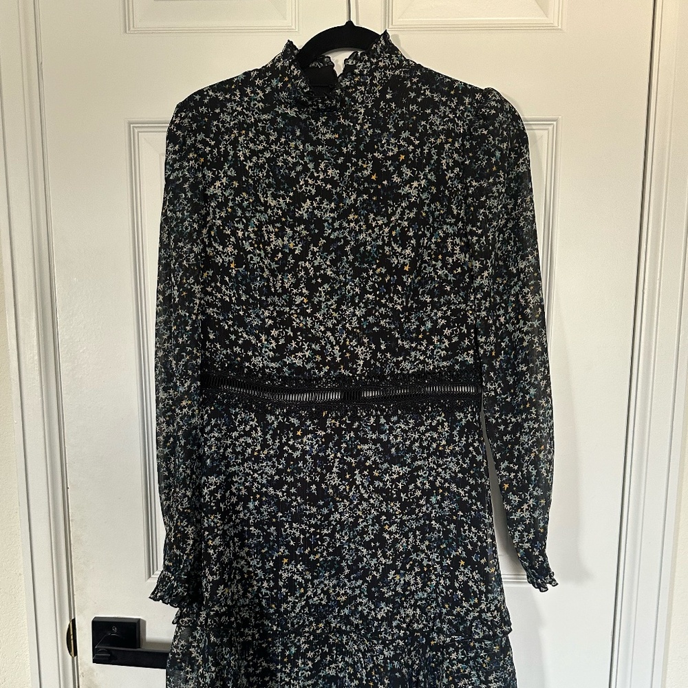 Anthropologie Donna Morgan Black Floral sheer midriff